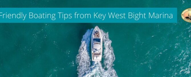 a boat in the ocean water with the key west historic seaport logo